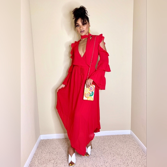 Red Ruffle MIDI Dress - Picture 8 of 9